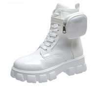 FQLGJMY Botas de combate con encaje de la plataforma de las mujeres Botas cortas de tacón bajo con bolsillo de bolsillo de tacón medio de la sola gruesa de la motocicleta de otoño de invierno