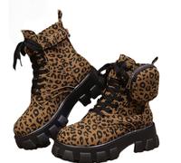 FQLGJMY Botas de combate con encaje de la plataforma de las mujeres Botas cortas de tacón bajo con bolsillo de bolsillo de tacón medio de la sola gruesa de la motocicleta de otoño de invierno