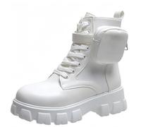 FQLGJMY Botas de combate con encaje de la plataforma de las mujeres Botas cortas de tacón bajo con bolsillo de bolsillo de tacón medio de la sola gruesa de la motocicleta de otoño de invierno