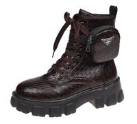 FQLGJMY Botas de combate con encaje de la plataforma de las mujeres Botas cortas de tacón bajo con bolsillo de bolsillo de tacón medio de la sola gruesa de la motocicleta de otoño de invierno