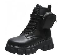 FQLGJMY Botas de combate con encaje de la plataforma de las mujeres Botas cortas de tacón bajo con bolsillo de bolsillo de tacón medio de la sola gruesa de la motocicleta de otoño de invierno