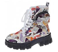 FQLGJMY Botas de combate con encaje de la plataforma de las mujeres Botas cortas de tacón bajo con bolsillo de bolsillo de tacón medio de la sola gruesa de la motocicleta de otoño de invierno