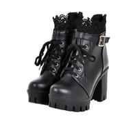 FQLGJMY Botas De Combate Góticas Punk Mujer Piel Vegana Cordones Tacón Cuadrado Botines Tobillo Suela Surcada Zapatillas Elevadoras Halloween Cosplay Fiesta Concierto Diario