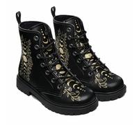 FQLGJMY Botas de tobillo para mujer con estampado de animales, luna, calavera y flores - Estilo gótico con plataforma, cordones y cuero, ideales para viajes, diario, Halloween, Navidad y fiestas