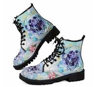 FQLGJMY Botines de Mujer con Estampado Floral Perro Mariposa Calavera y Flores Estilo Gótico Botas Plataforma Cordones Piel Ideales Para Navidad Halloween Fiestas Navideñas