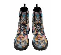 FQLGJMY Botines de Mujer con Estampado Floral Perro Mariposa Calavera y Flores Estilo Gótico Botas Plataforma Cordones Piel Ideales Para Navidad Halloween Fiestas Navideñas