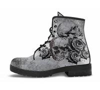 FQLGJMY Botines de Mujer Estilo Gótico Con Calavera Flores Rosas y Llamas Botines Ligeros Piel Cordones Punta Redonda Plataforma Ideales Para Combinar Jeans Vestidos un Casual El Día Viajes Fiestas