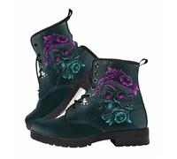 FQLGJMY Botines de Mujer Estilo Gótico Con Calavera Flores Rosas y Llamas Botines Ligeros Piel Cordones Punta Redonda Plataforma Ideales Para Combinar Jeans Vestidos un Casual El Día Viajes Fiestas