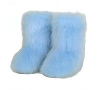 FQLGJMY Furry Faux Fur Botas de nieve de invierno fuzzy zapatos peludos de las mujeres gamuza caliente medio ternera cómodas botas de moda planas al aire libre