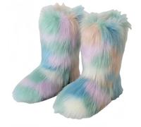 FQLGJMY Furry Faux Fur Botas de nieve de invierno fuzzy zapatos peludos de las mujeres gamuza caliente medio ternera cómodas botas de moda planas al aire libre