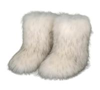 FQLGJMY Furry Faux Fur Botas de nieve de invierno fuzzy zapatos peludos de las mujeres gamuza caliente medio ternera cómodas botas de moda planas al aire libre