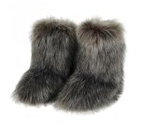 FQLGJMY Furry Faux Fur Botas de nieve de invierno fuzzy zapatos peludos de las mujeres gamuza caliente medio ternera cómodas botas de moda planas al aire libre