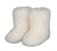 FQLGJMY Furry Faux Fur Botas de nieve de invierno fuzzy zapatos peludos de las mujeres gamuza caliente medio ternera cómodas botas de moda planas al aire libre
