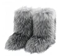 FQLGJMY Furry Faux Fur Botas de nieve de invierno fuzzy zapatos peludos de las mujeres gamuza caliente medio ternera cómodas botas de moda planas al aire libre