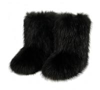 FQLGJMY Furry Faux Fur Botas de nieve de invierno fuzzy zapatos peludos de las mujeres gamuza caliente medio ternera cómodas botas de moda planas al aire libre