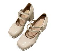FQLGJMY Kawaii High Block Heel de la Mujer Mary Jane Rockabilly Bombas con Lazo de encapearl Plataforma de taltalgrueso Zapatos Dulces Lindos