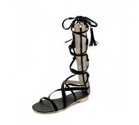 FQLGJMY Mujeres rodilla alta romana cortado gladiador sandalias verano casual correa de tobillo abierto dedo del pie traspirable cremallera espalda tacón bajo sandalias