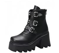 FQLGJMY Plataforma gótica de Las Mujeres Mary Jane Zapatos con Cadena Estrella corazón Vintage Dedo Redondo para Las Mujeres Correa de Tobillo Bombas de tacón Grueso Uniforme Bailes de Fiesta Zapatos