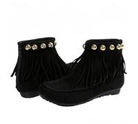 FQLGJMY Suede Tassel tobillo botas para mujeres Vintage clásico redondo del pie oculto de cuña tacón bajo tacoeste al aire libre cortos con cremallde otoño invierno pisos