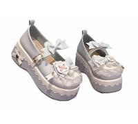 FQLGJMY Zapatos De Cuero Estilo Lolita Mary Jane para Mujer Estilo Gótico Punta Redonda Tacón De Plataforma Grueso Lazo De Encaje Estilo Punk Rock Estilo Kawaii con Vestido De Princesa Burbuja JK