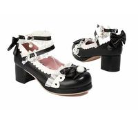 FQLGJMY Zapatos De Cuero Estilo Lolita Mary Jane para Mujer Estilo Gótico Punta Redonda Tacón De Plataforma Grueso Lazo De Encaje Estilo Punk Rock Estilo Kawaii con Vestido De Princesa Burbuja JK