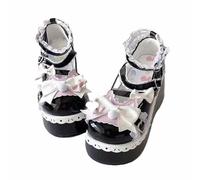 FQLGJMY Zapatos De Cuero Estilo Lolita Mary Jane para Mujer Estilo Gótico Punta Redonda Tacón De Plataforma Grueso Lazo De Encaje Estilo Punk Rock Estilo Kawaii con Vestido De Princesa Burbuja JK