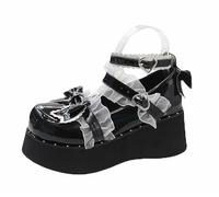 FQLGJMY Zapatos De Cuero Estilo Lolita Mary Jane para Mujer Estilo Gótico Punta Redonda Tacón De Plataforma Grueso Lazo De Encaje Estilo Punk Rock Estilo Kawaii con Vestido De Princesa Burbuja JK