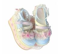 FQLGJMY Zapatos De Cuero Estilo Lolita Mary Jane para Mujer Estilo Gótico Punta Redonda Tacón De Plataforma Grueso Lazo De Encaje Estilo Punk Rock Estilo Kawaii con Vestido De Princesa Burbuja JK