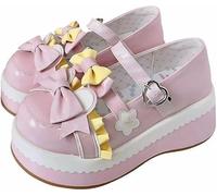 FQLGJMY Zapatos De Cuero Estilo Lolita Mary Jane para Mujer Estilo Gótico Punta Redonda Tacón De Plataforma Grueso Lazo De Encaje Estilo Punk Rock Estilo Kawaii con Vestido De Princesa Burbuja JK