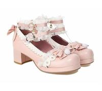 FQLGJMY Zapatos De Cuero Estilo Lolita Mary Jane para Mujer Estilo Gótico Punta Redonda Tacón De Plataforma Grueso Lazo De Encaje Estilo Punk Rock Estilo Kawaii con Vestido De Princesa Burbuja JK