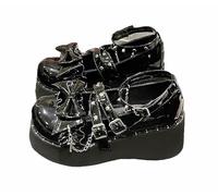FQLGJMY Zapatos De Cuero Estilo Lolita Mary Jane para Mujer Estilo Gótico Punta Redonda Tacón De Plataforma Grueso Lazo De Encaje Estilo Punk Rock Estilo Kawaii con Vestido De Princesa Burbuja JK