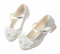 FQLGJMY Zapatos de Vestir para Niñas Mary Jane Tacón Bajo Tira al Tobillo Punta Cerrada Brillo Princesa Cristal Perla Lazo Boda Cumpleaños Actuación Cosplay Fiesta Escolar Navidad para Niños Pequeños