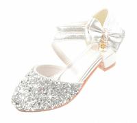 FQLGJMY Zapatos de Vestir para Niñas Mary Jane Tacón Bajo Tira al Tobillo Punta Cerrada Brillo Princesa Cristal Perla Lazo Boda Cumpleaños Actuación Cosplay Fiesta Escolar Navidad para Niños Pequeños