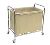 FQMYLTYN Laundry Cart with Wheels, Large Commercial Rolling Laundry Basket, Stainless Steel Sorter Hamper Trolley with Removable Bags, 11.5 Bushel (400L), for Home, Hotel, Restaurant, Hospital(Beige)