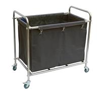FQMYLTYN Laundry Cart with Wheels, Large Commercial Rolling Laundry Basket, Stainless Steel Sorter Hamper Trolley with Removable Bags, 11.5 Bushel (400L), for Home, Hotel, Restaurant, Hospital(Black)