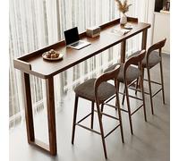 FQMYLTYN Mesa de Bar de Madera Maciza, Escritorio de Café con Valla, Mostrador de Comedor Rectangular, Mesa de Consola Lateral Estrecha para Cafetería, Bistró y Hogar, Sin Taburete(Brown,180cm/71in)