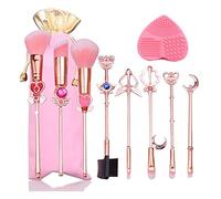 FQQF Juego de 8 brochas de maquillaje de Sailor Moon Magical Girl doradas, brochas de sombra de ojos rosa, delineador de ojos, cejas, kit de brochas cosméticas esenciales