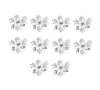 FQRDKT 10 Unidades de Flor de Pascua Navideña de 5,7 Pulgadas con, Flores Artificiales para Cementerio, Plata, Individual