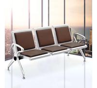 FQWYNMZ Banco de Sala de Espera de 3 Plazas, Juego de Sillas for Sala de Espera, Sillas de Recepción con Respaldo y Apoyabrazos, Banco for Vestíbulo, Estructura de Acero, Cojines de Cuero(Brown)