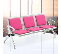 FQWYNMZ Banco de Sala de Espera de 3 Plazas, Juego de Sillas for Sala de Espera, Sillas de Recepción con Respaldo y Apoyabrazos, Banco for Vestíbulo, Estructura de Acero, Cojines de Cuero(Pink)