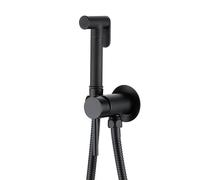 FQYEP Bidet Portatil para Wc Latón Conjunto de Pulverizador de Bidé de Mano Caliente Y Fría,Negro,Redondo