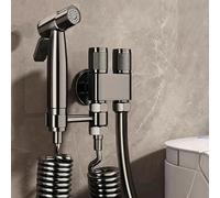 FQYEP Ducha Higienica para WC Pulverizador De Bidé Montaje En Pared Latón Solo Agua Fría Un Solo Orificio Caño Doble para Limpieza De Inodoro,Gris Pistola