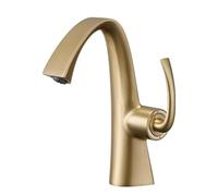 FQYEP Grifo de Baño Alto Latón Grifo Mezclador Baño Lavabo Monomando Agua Fría Y Caliente,Oro Cepillado
