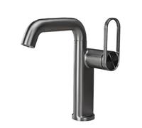 FQYEP Grifo Lavabo Monomando Latón Grifos para Lavabos de Baño Giratorio de 360° Agua Fría Y Caliente,Gris