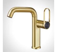 FQYEP Grifo Lavabo Monomando Latón Grifos para Lavabos de Baño Giratorio de 360° Agua Fría Y Caliente,Oro Cepillado