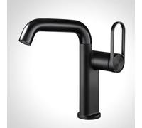 FQYEP Grifo Lavabo Monomando Latón Grifos para Lavabos de Baño Giratorio de 360° Agua Fría Y Caliente,Negro