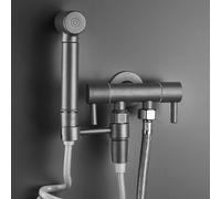 FQYEP Grifo WC Higienico Pulverizador De Bidé De Mano Latón Montada En La Pared Doble Salida Se Puede conectar Al Inodoro Adecuada para Limpiar Rincones,Gris Pistola