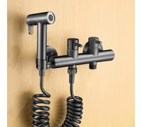 FQYEP Juego De Bidé para Inodoro Gris Pistola Frío Y Caliente Kit Pulverizador Bidé Latón Modo Dual Montado En La Pared Adecuado para Higiene Personal,Baño De Mascotas