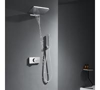 FQYEP Juego de Grifos de Ducha Empotrados con Termostato Sistema de Lluvia Cuerpo de Latón,Cromado