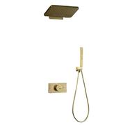 FQYEP Juego de Grifos de Ducha Empotrados con Termostato Sistema de Lluvia Cuerpo de Latón,Oro Cepillado